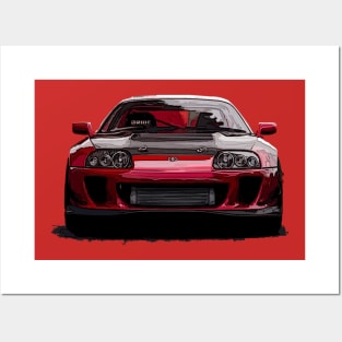 Fiery Front: Red Supra Hot Front Body Highly Explosive Posterize Car Design Posters and Art